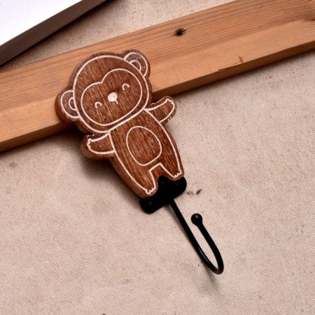 Brown Wooden Monkey Wall Hooks For Hanging